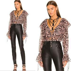 NWT DUNDAS x REVOLVE Lana Blouse in Natural Zebra